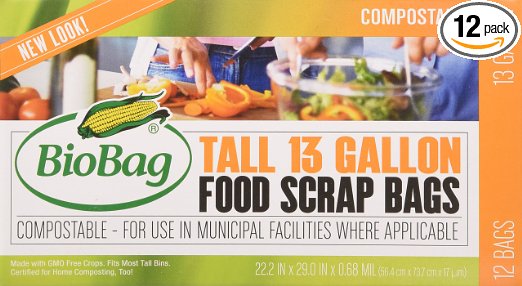 BioBag 13 Gallon Tall Kitchen Waste Bag, 12 CT (Full Case of 12